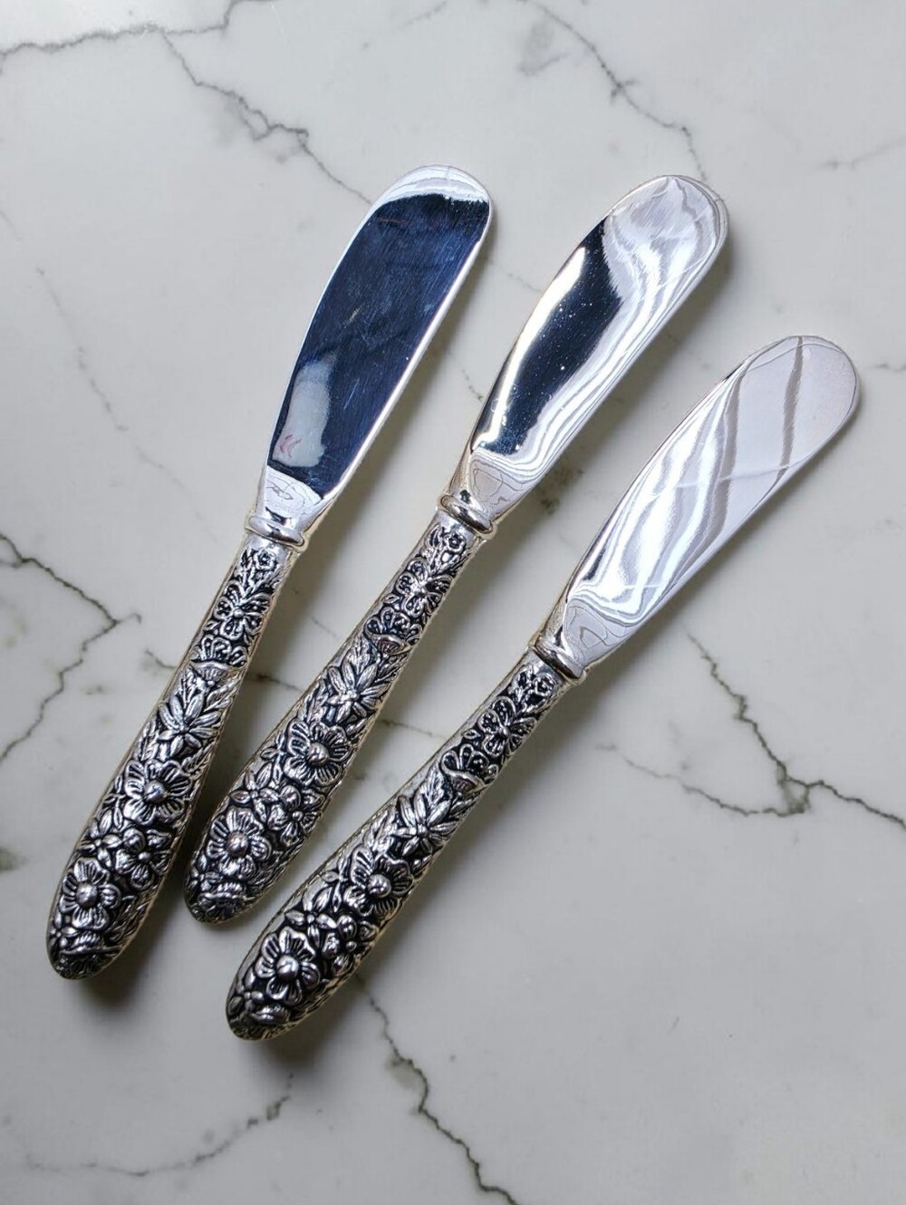 Godinger Olde Bouquet Butter Spreaders Set Of 3 Silverplate Flatware